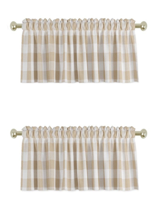 UPOPO 2 Pieces Valences Buffalo Check Kitchen Tier Curtains Classic Plaid Gingham Farmhouse Window Curtain Valance Living Room Bedroom Rod Pocket Beige & White 56"x 16" - Image 1